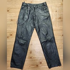Arizona Jean Co Vintage Men's Black Leather Pants with Chain Sz 34 x 30